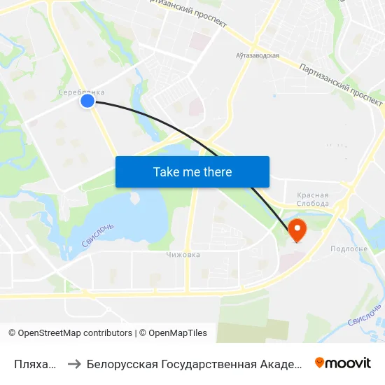 Пляханава to Белорусская Государственная Академия Авиации map