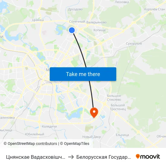 Цнянскае Вадасховішча (Цнянское Водохранилище) to Белорусская Государственная Академия Авиации map