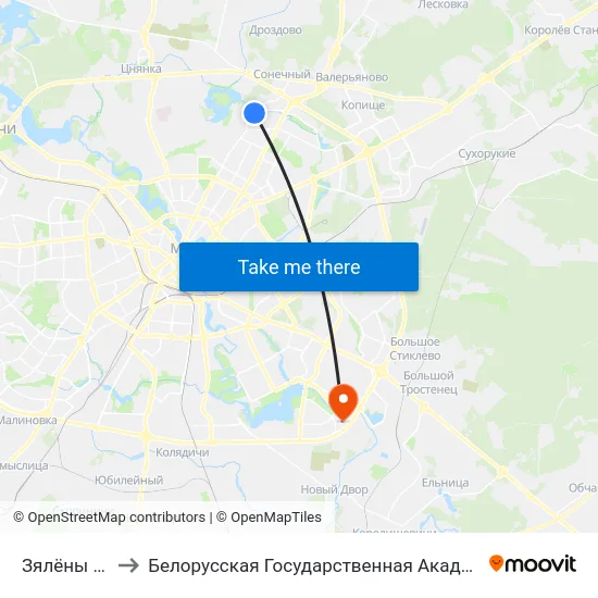 Зялёны Луг-3 to Белорусская Государственная Академия Авиации map
