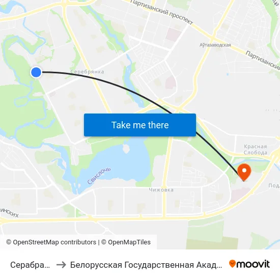 Серабранка-9 to Белорусская Государственная Академия Авиации map