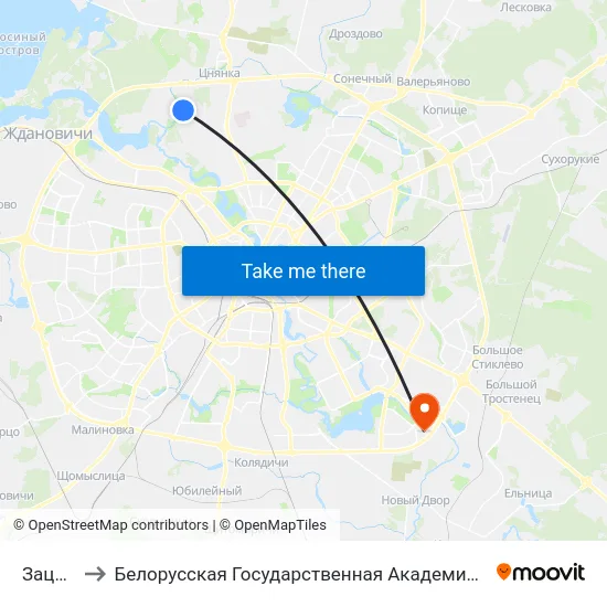 Зацань to Белорусская Государственная Академия Авиации map