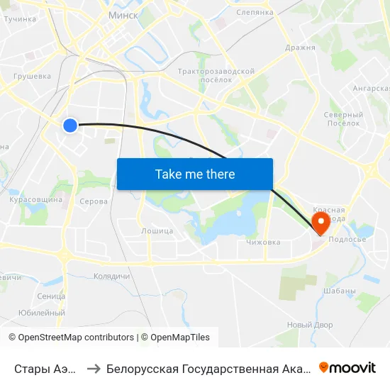 Стары Аэрапорт to Белорусская Государственная Академия Авиации map