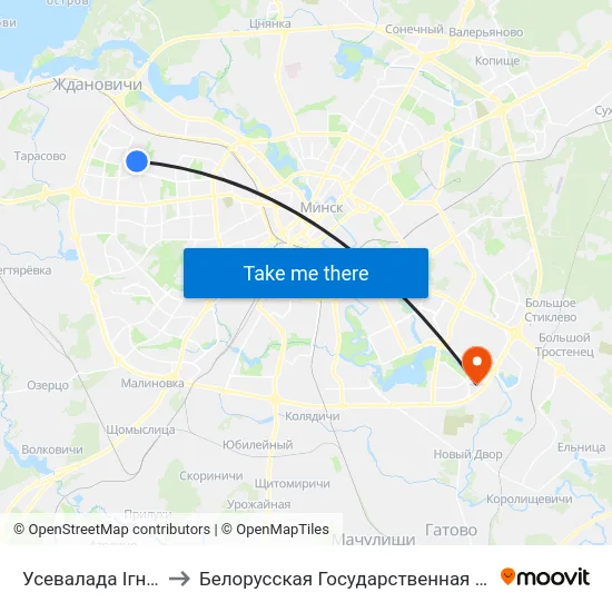 Усевалада Ігнатоўскага to Белорусская Государственная Академия Авиации map