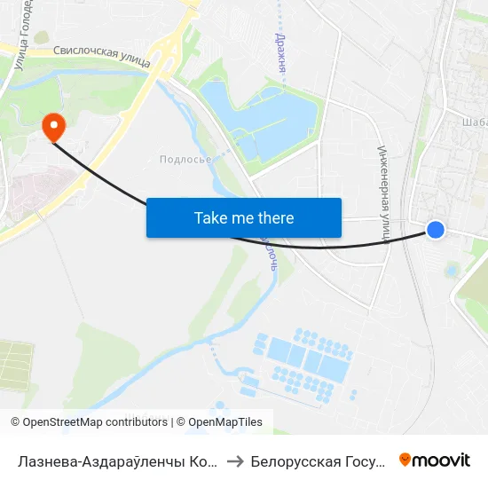 Лазнева-Аздараўленчы Комплекс (Банно-Оздоровительный Комплекс) to Белорусская Государственная Академия Авиации map