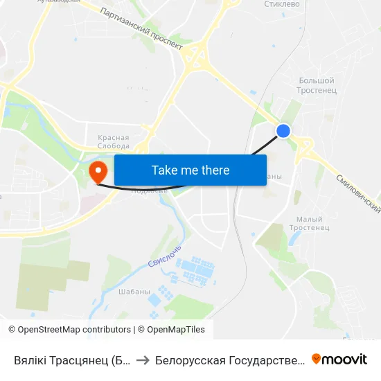 Вялікі Трасцянец (Большой Тростенец) to Белорусская Государственная Академия Авиации map