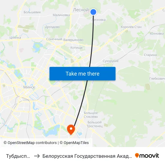 Тубдыспансэр to Белорусская Государственная Академия Авиации map