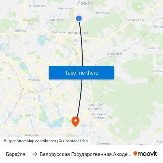 Бараўляны-6 to Белорусская Государственная Академия Авиации map