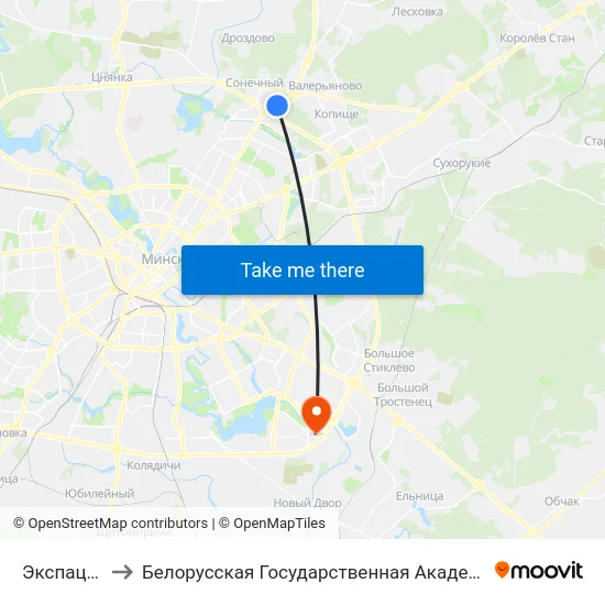 Экспацэнтр to Белорусская Государственная Академия Авиации map