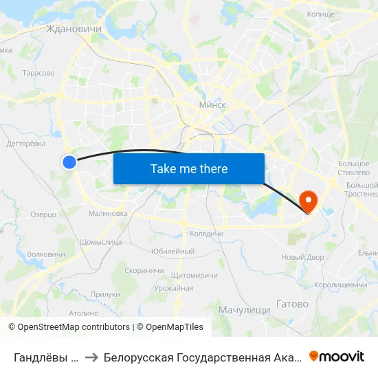 Гандлёвы Цэнтр to Белорусская Государственная Академия Авиации map