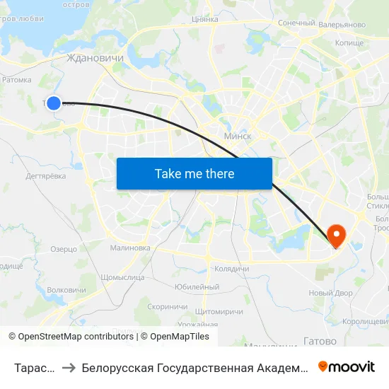 Тарасава to Белорусская Государственная Академия Авиации map