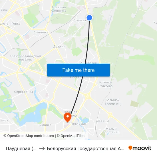 Паўднёвая (Южная) to Белорусская Государственная Академия Авиации map