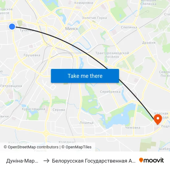 Дуніна-Марцінкевіча to Белорусская Государственная Академия Авиации map