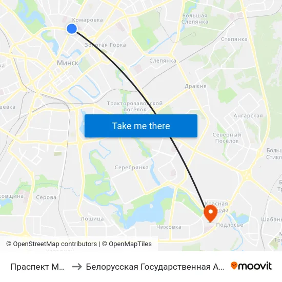 Праспект Машэрава to Белорусская Государственная Академия Авиации map