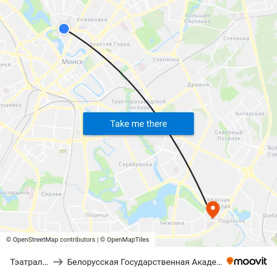 Тэатральная to Белорусская Государственная Академия Авиации map