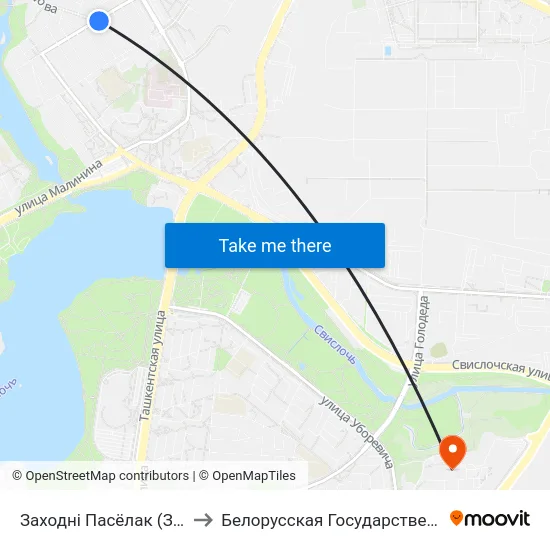 Заходні Пасёлак (Западный Поселок) to Белорусская Государственная Академия Авиации map