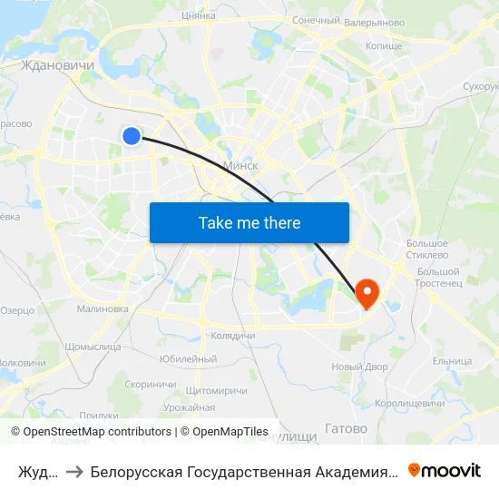 Жудро to Белорусская Государственная Академия Авиации map