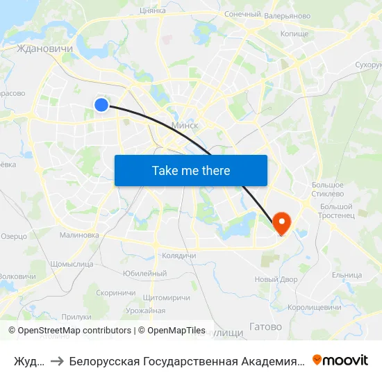 Жудро to Белорусская Государственная Академия Авиации map