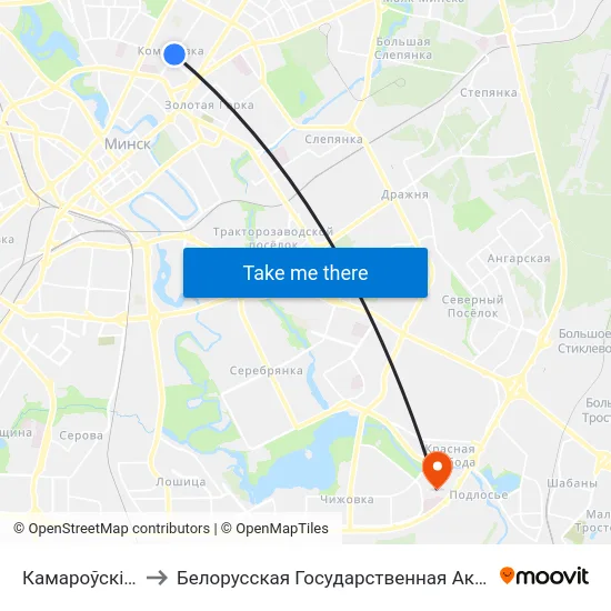 Камароўскі Рынак to Белорусская Государственная Академия Авиации map