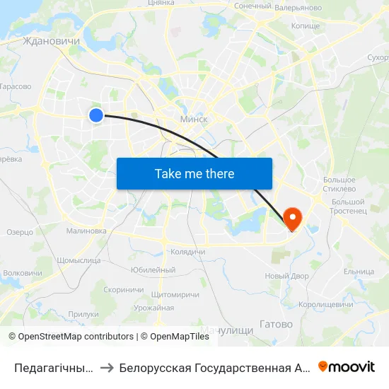 Педагагічны Каледж to Белорусская Государственная Академия Авиации map