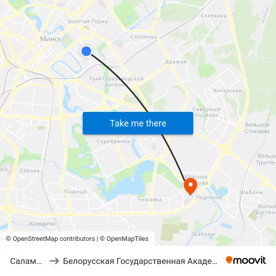 Саламяная to Белорусская Государственная Академия Авиации map