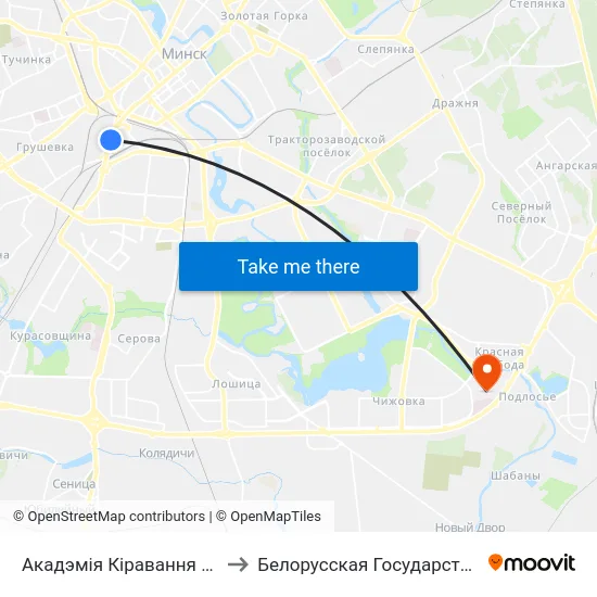 Акадэмія Кіравання (Академия Управления) to Белорусская Государственная Академия Авиации map