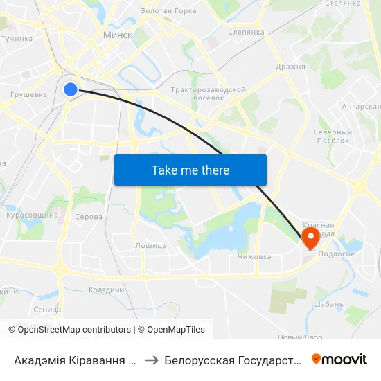 Акадэмія Кіравання (Академия Управления) to Белорусская Государственная Академия Авиации map