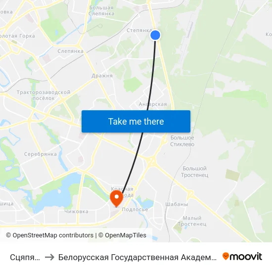 Сцяпянка to Белорусская Государственная Академия Авиации map