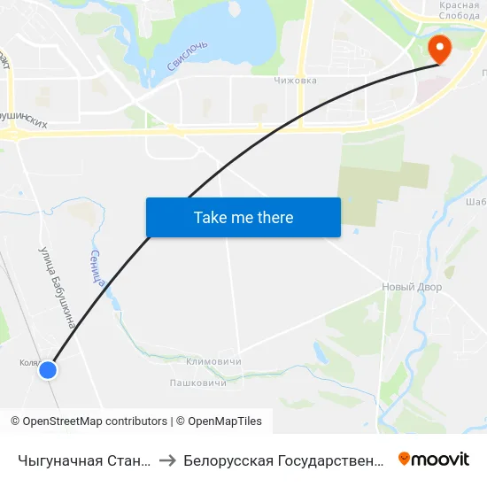Чыгуначная Станцыя Калядзічы to Белорусская Государственная Академия Авиации map