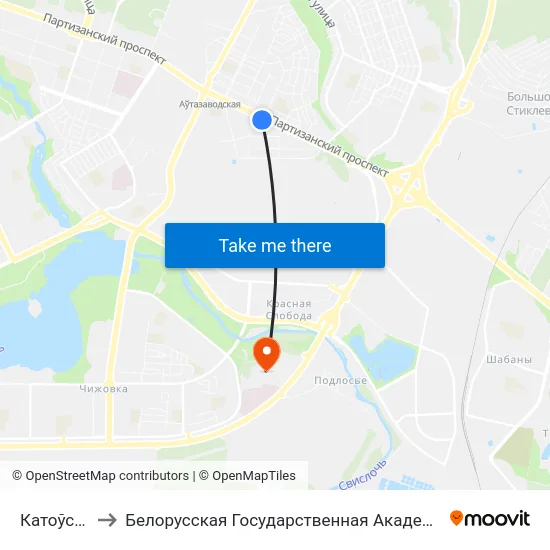 Катоўскага to Белорусская Государственная Академия Авиации map