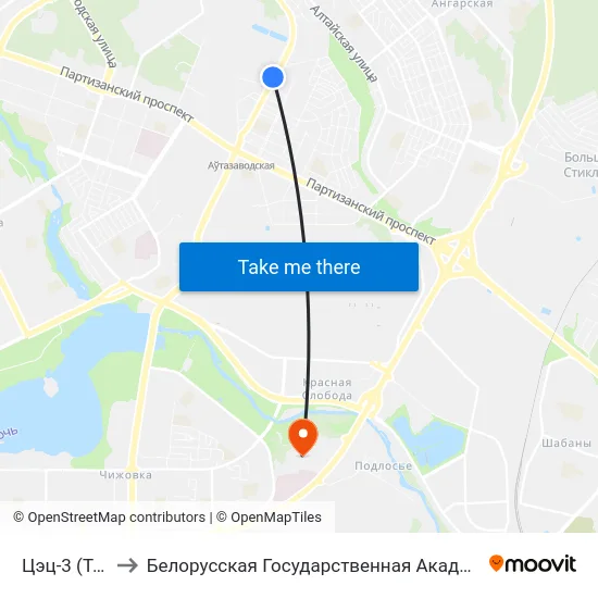 Цэц-3 (Тэц-3) to Белорусская Государственная Академия Авиации map