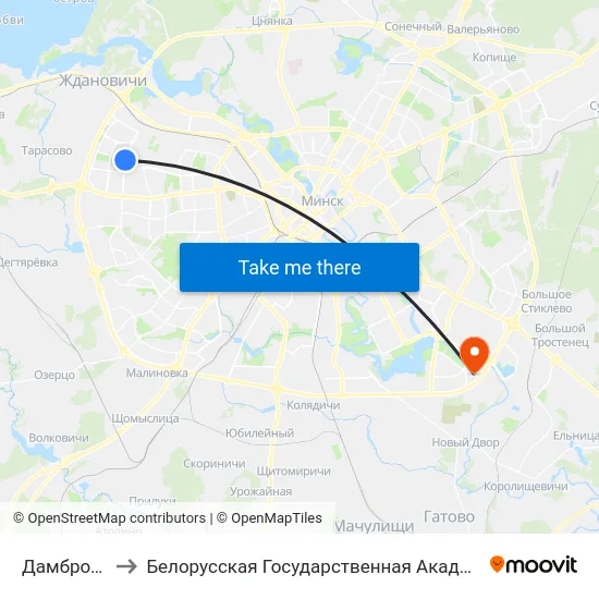 Дамброўка-3 to Белорусская Государственная Академия Авиации map