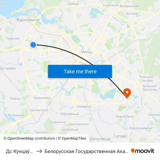 Дс Кунцаўшчына to Белорусская Государственная Академия Авиации map