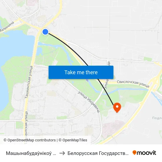 Машынабудаўнікоў (Машиностроителей) to Белорусская Государственная Академия Авиации map