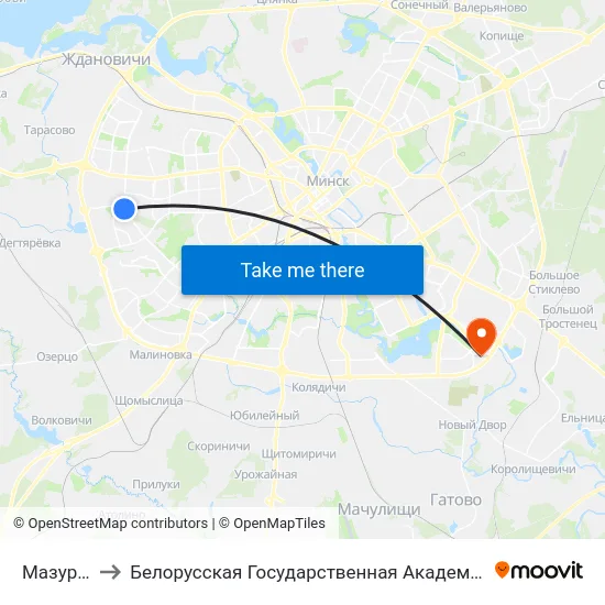 Мазурава to Белорусская Государственная Академия Авиации map