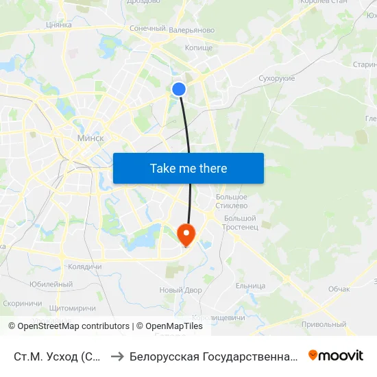 Ст.М. Усход (Ст.М. Восток) to Белорусская Государственная Академия Авиации map