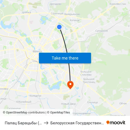 Палац Барацьбы (Дворец Борьбы) to Белорусская Государственная Академия Авиации map