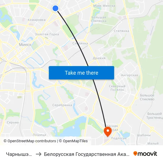Чарнышэўскага to Белорусская Государственная Академия Авиации map