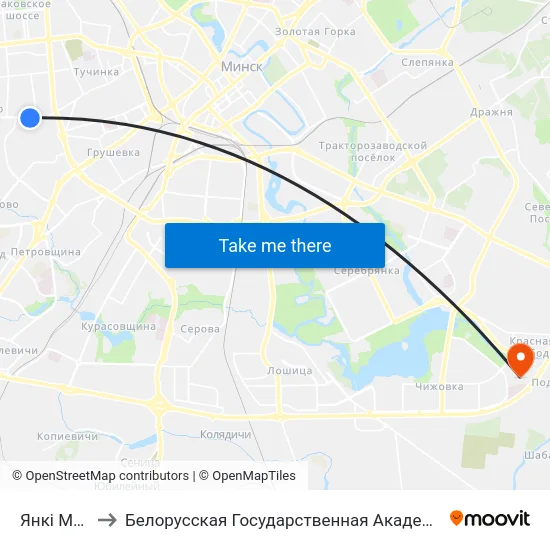 Янкі Маўра to Белорусская Государственная Академия Авиации map