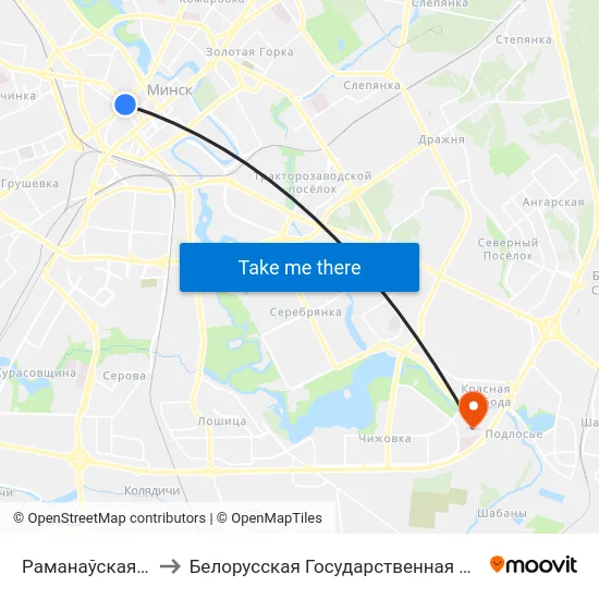Раманаўская Слабада to Белорусская Государственная Академия Авиации map