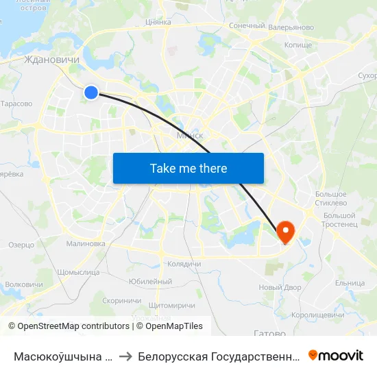 Масюкоўшчына (Аўтастаянка) to Белорусская Государственная Академия Авиации map