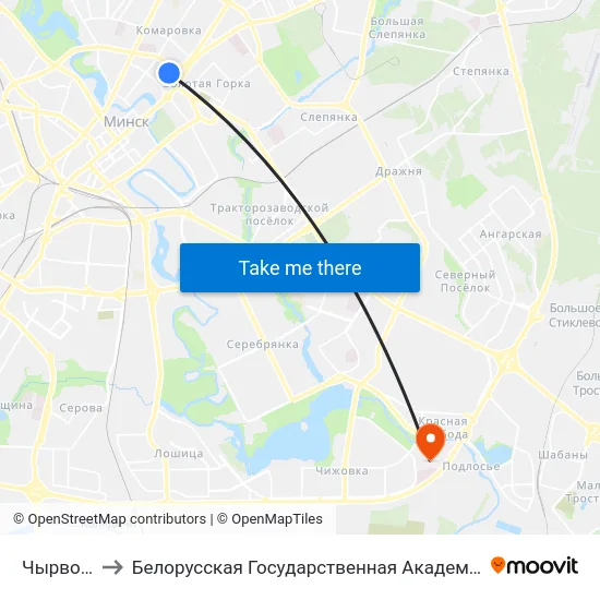 Чырвоная to Белорусская Государственная Академия Авиации map
