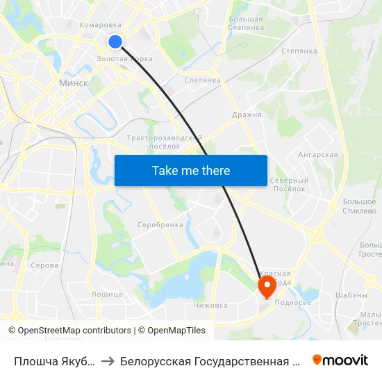 Плошча Якуба Коласа to Белорусская Государственная Академия Авиации map