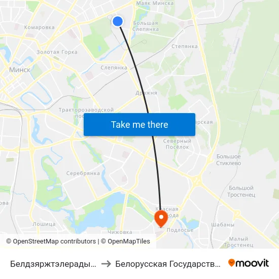 Белдзяржтэлерадыё (Белгостелерадио) to Белорусская Государственная Академия Авиации map