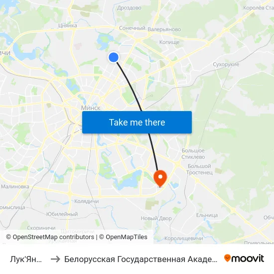 Лук'Яновіча to Белорусская Государственная Академия Авиации map