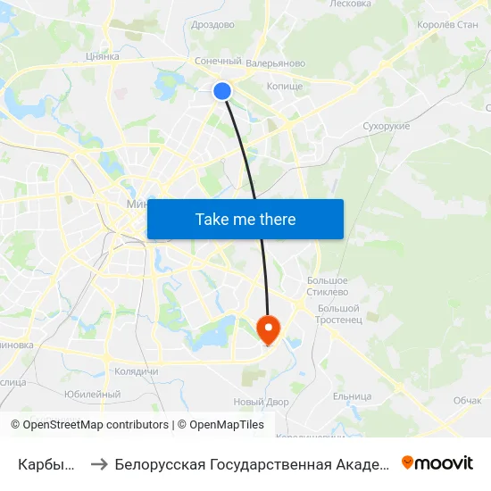 Карбышава to Белорусская Государственная Академия Авиации map
