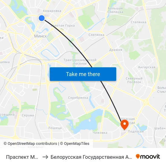 Праспект Машэрава to Белорусская Государственная Академия Авиации map
