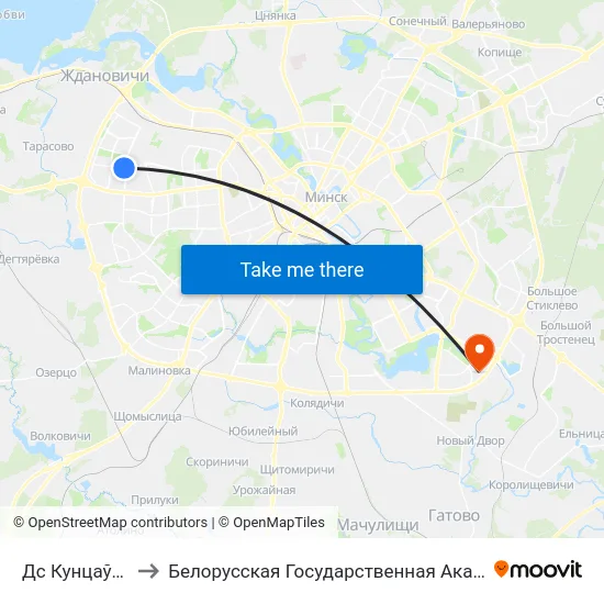 Дс Кунцаўшчына to Белорусская Государственная Академия Авиации map