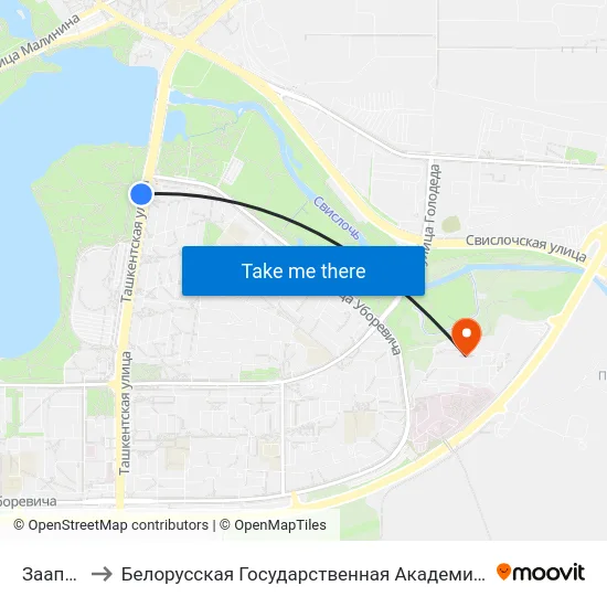 Заапарк to Белорусская Государственная Академия Авиации map