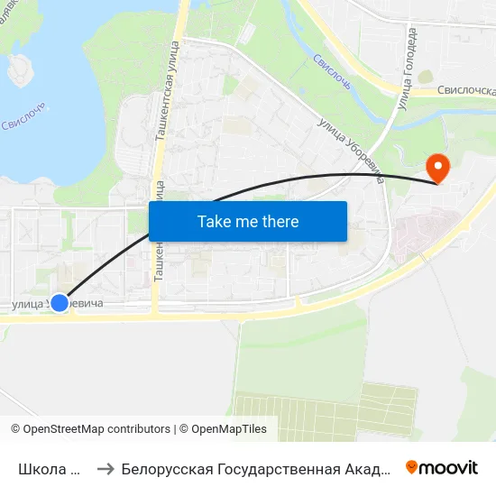Школа №124 to Белорусская Государственная Академия Авиации map