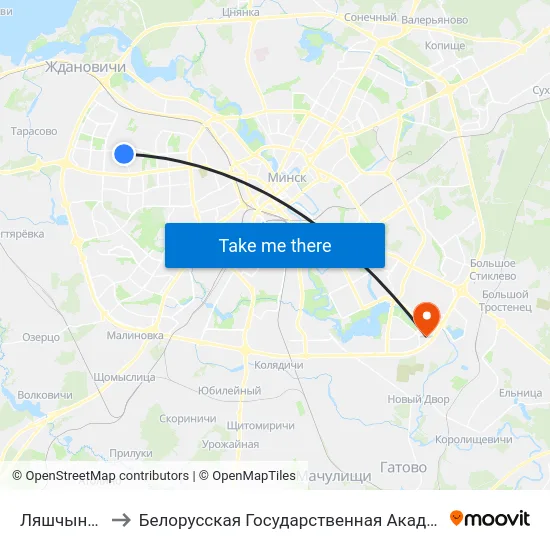 Ляшчынскага to Белорусская Государственная Академия Авиации map